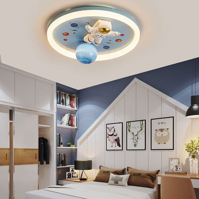 Lámpara de montaje semi-empotrado LED de PE de hierro contemporánea creativa de dibujos animados para niños redonda para dormitorio 