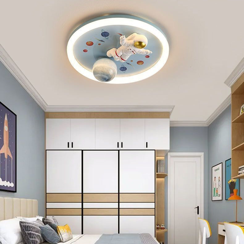 Lámpara de montaje semi-empotrado LED de PE de hierro contemporánea creativa de dibujos animados para niños redonda para dormitorio 