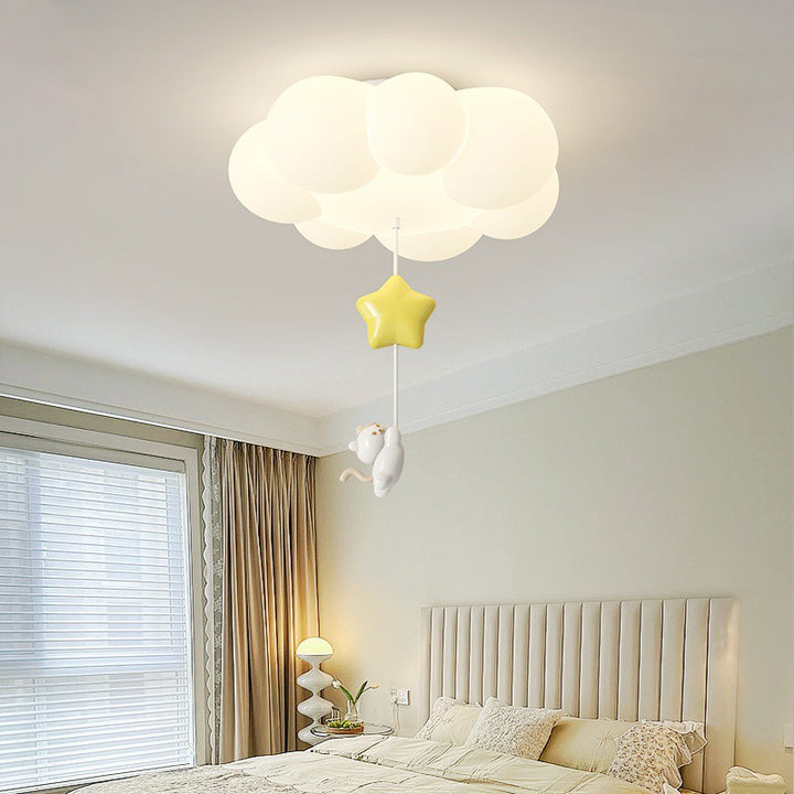 Plafonnier LED en fer PE contemporain créatif pour enfants avec chaton, étoile, lune et nuage pour chambre à coucher 