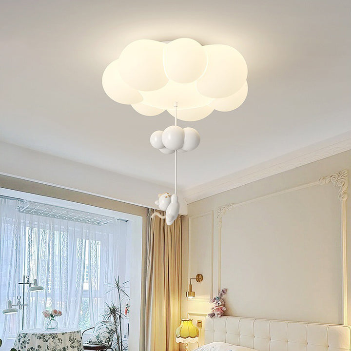 Plafonnier LED en fer PE contemporain créatif pour enfants avec chaton, étoile, lune et nuage pour chambre à coucher 