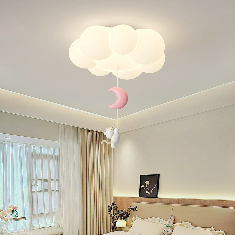 Luz de techo LED de montaje empotrado de hierro PE con estrella de luna de nube gatito para dormitorio creativo contemporáneo para niños 
