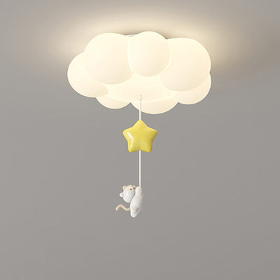 Luz de techo LED de montaje empotrado de hierro PE con estrella de luna de nube gatito para dormitorio creativo contemporáneo para niños 