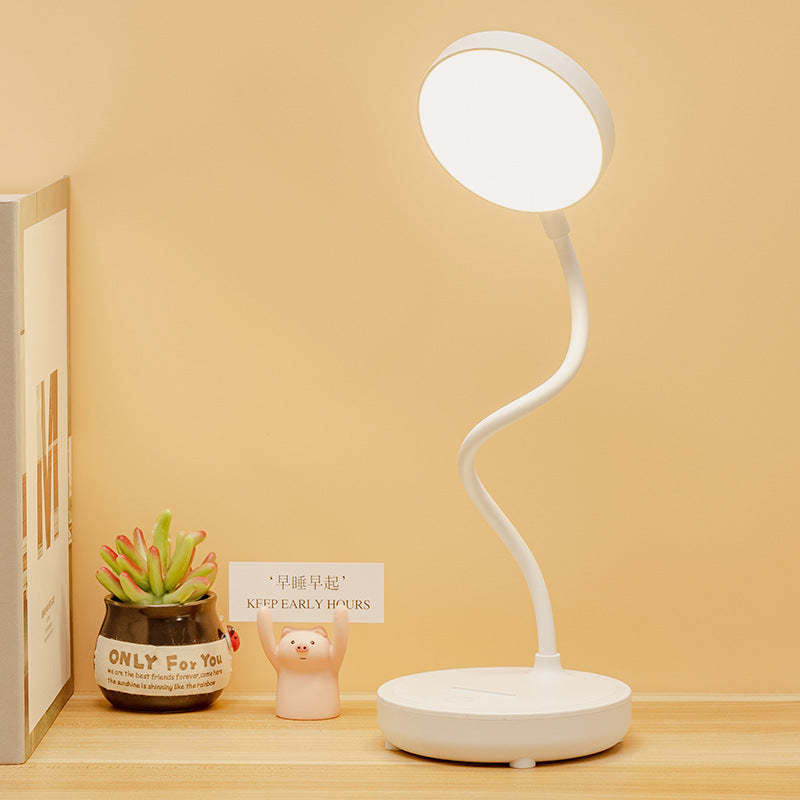 مصباح طاولة LED بلاستيكي USB مستدير محمول حديث وبسيط للدراسة 