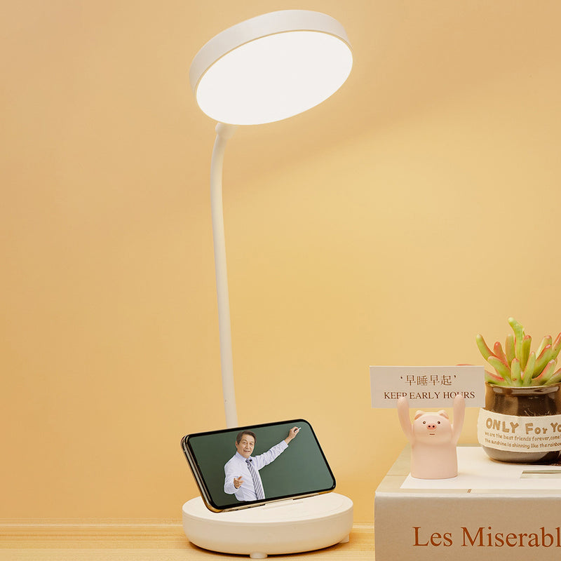 مصباح طاولة LED بلاستيكي USB مستدير محمول حديث وبسيط للدراسة 