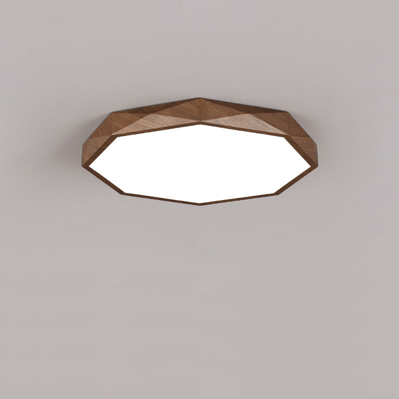 Modern Simplicity Wood Grain Octagonal Shape Iron Acrylic LED Flush Mount Ceiling Light For Bedroom