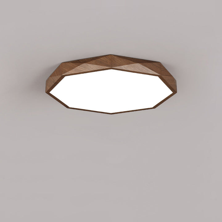 Modern Simplicity Wood Grain Octagonal Shape Iron Acrylic LED Flush Mount Ceiling Light For Bedroom