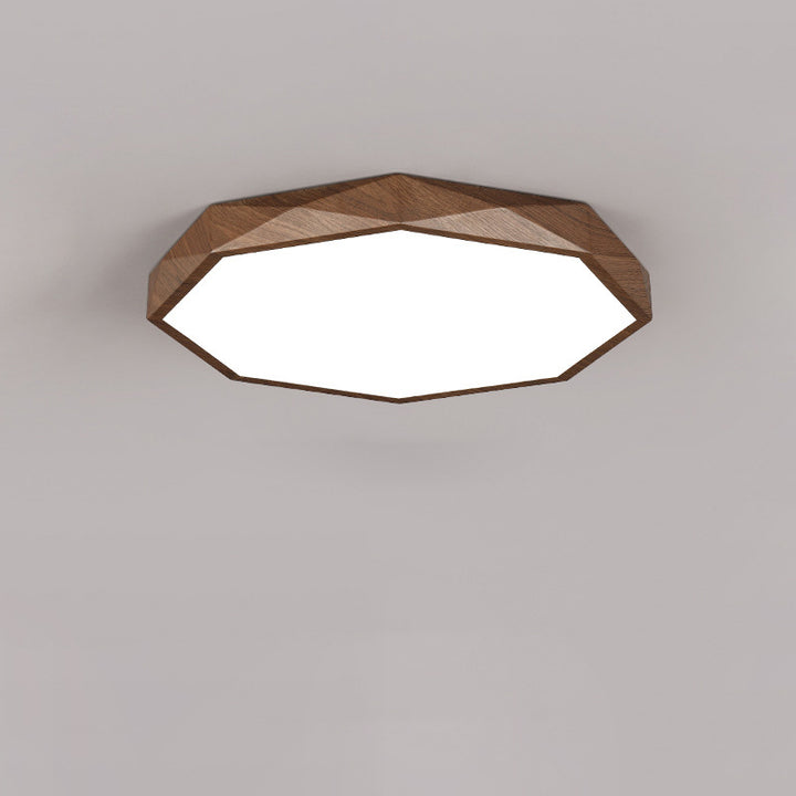 Modern Simplicity Wood Grain Octagonal Shape Iron Acrylic LED Flush Mount Ceiling Light For Bedroom