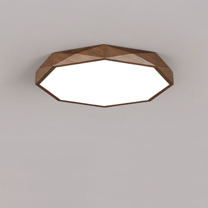Modern Simplicity Wood Grain Octagonal Shape Iron Acrylic LED Flush Mount Ceiling Light For Bedroom