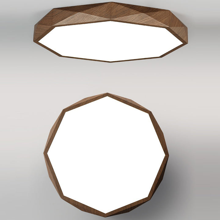 Modern Simplicity Wood Grain Octagonal Shape Iron Acrylic LED Flush Mount Ceiling Light For Bedroom