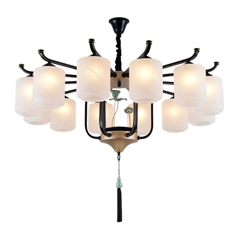 Traditioneller chinesischer Zylinderschirm Quaste Eisen Glas 6/8/10/12/18-Licht Kronleuchter für Esszimmer 