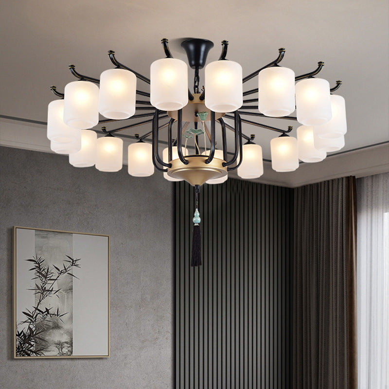 Traditioneller chinesischer Zylinderschirm Quaste Eisen Glas 6/8/10/12/18-Licht Kronleuchter für Esszimmer 