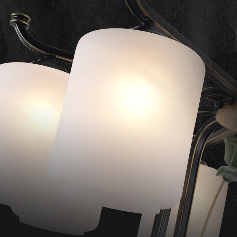 Traditioneller chinesischer Zylinderschirm Quaste Eisen Glas 6/8/10/12/18-Licht Kronleuchter für Esszimmer 