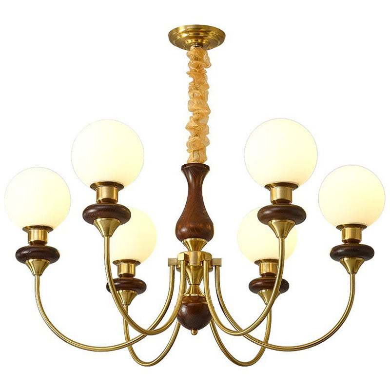 Chandelier contemporain rétro avec branches de haricot magique, sphères en verre, matériel en bois, 3/6/8 lumières pour le salon 