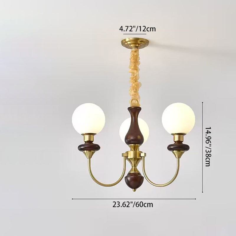 Chandelier contemporain rétro avec branches de haricot magique, sphères en verre, matériel en bois, 3/6/8 lumières pour le salon 