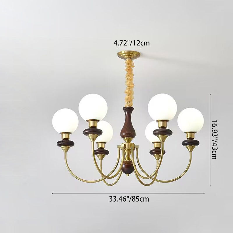 Chandelier contemporain rétro avec branches de haricot magique, sphères en verre, matériel en bois, 3/6/8 lumières pour le salon 