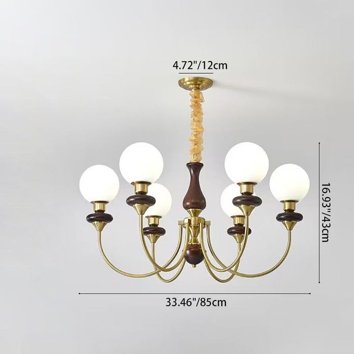 Chandelier contemporain rétro avec branches de haricot magique, sphères en verre, matériel en bois, 3/6/8 lumières pour le salon 