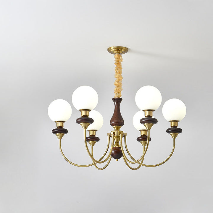 Chandelier contemporain rétro avec branches de haricot magique, sphères en verre, matériel en bois, 3/6/8 lumières pour le salon 