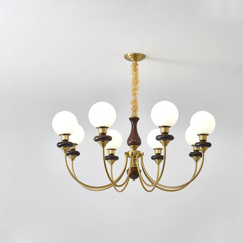Chandelier contemporain rétro avec branches de haricot magique, sphères en verre, matériel en bois, 3/6/8 lumières pour le salon 