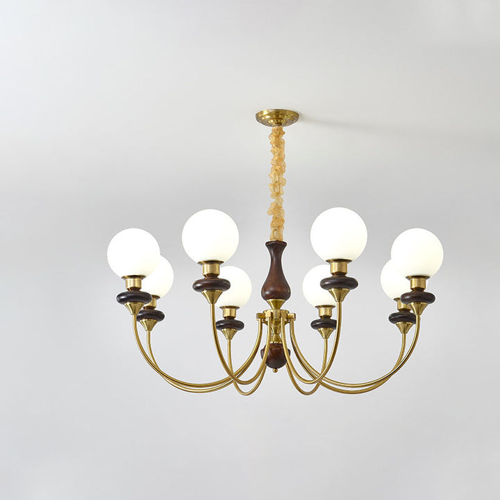 Chandelier contemporain rétro avec branches de haricot magique, sphères en verre, matériel en bois, 3/6/8 lumières pour le salon 