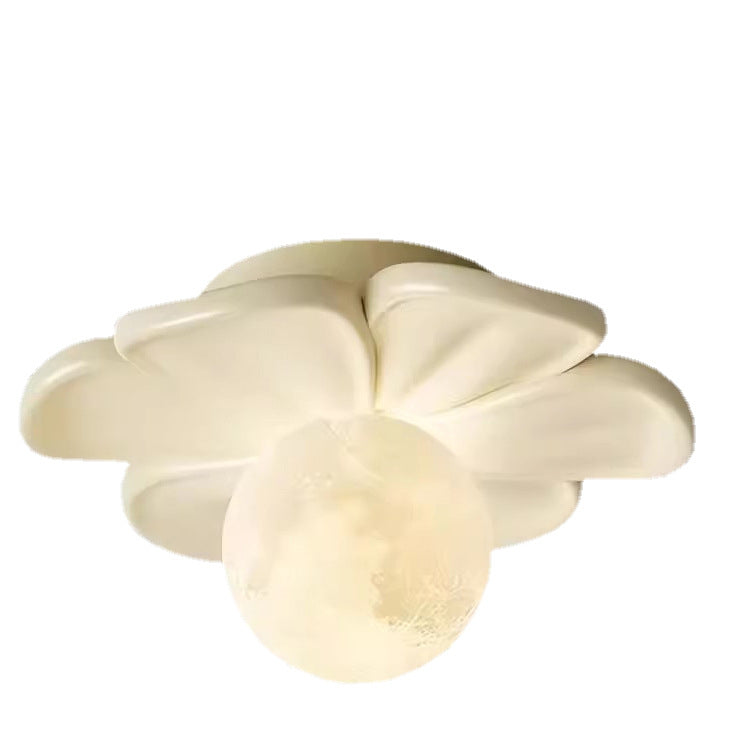 Contemporary Creative Cream Floral Ball Iron Resin Shade 1-Light Semi-Flush Mount Light For Hallway
