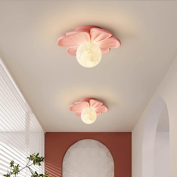 Contemporary Creative Cream Floral Ball Iron Resin Shade 1-Light Semi-Flush Mount Light For Hallway