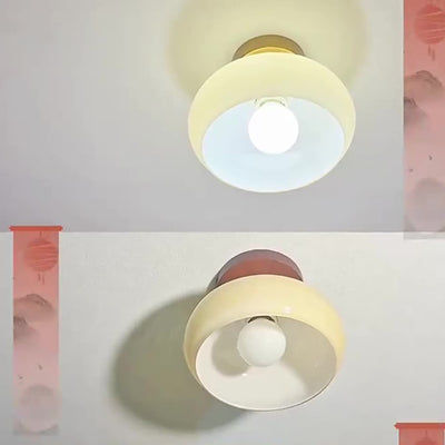 Contemporáneo escandinavo expuesto oculto instalación tambor redondo cuenco de vidrio acanalado hierro madera cobre luz de techo semiempotrada de 1 luz para pasillo 