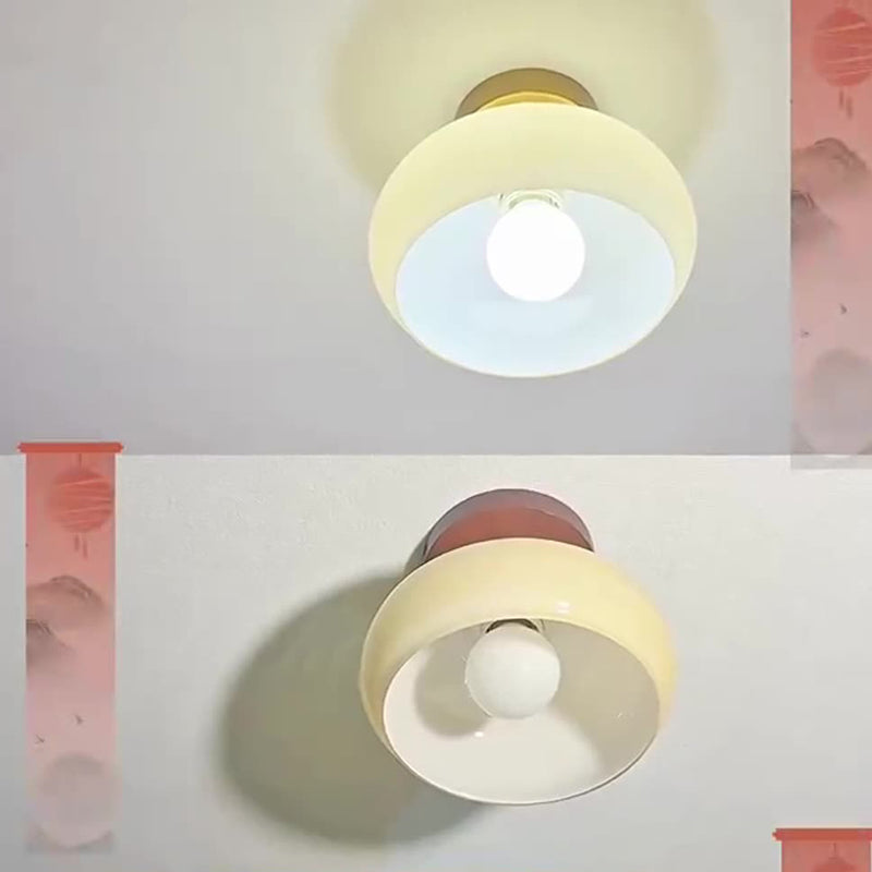 Contemporáneo escandinavo expuesto oculto instalación tambor redondo cuenco de vidrio acanalado hierro madera cobre luz de techo semiempotrada de 1 luz para pasillo 