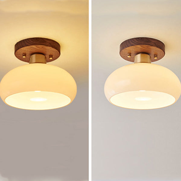 Contemporáneo escandinavo expuesto oculto instalación tambor redondo cuenco de vidrio acanalado hierro madera cobre luz de techo semiempotrada de 1 luz para pasillo 