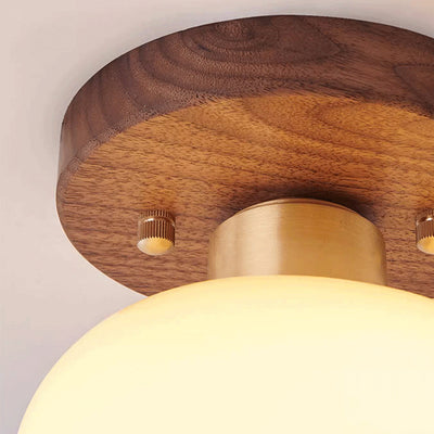 Contemporáneo escandinavo expuesto oculto instalación tambor redondo cuenco de vidrio acanalado hierro madera cobre luz de techo semiempotrada de 1 luz para pasillo 