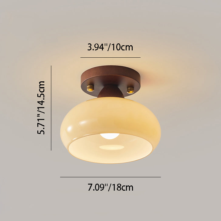 Contemporáneo escandinavo expuesto oculto instalación tambor redondo cuenco de vidrio acanalado hierro madera cobre luz de techo semiempotrada de 1 luz para pasillo 