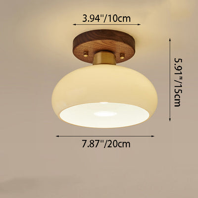 Contemporáneo escandinavo expuesto oculto instalación tambor redondo cuenco de vidrio acanalado hierro madera cobre luz de techo semiempotrada de 1 luz para pasillo 
