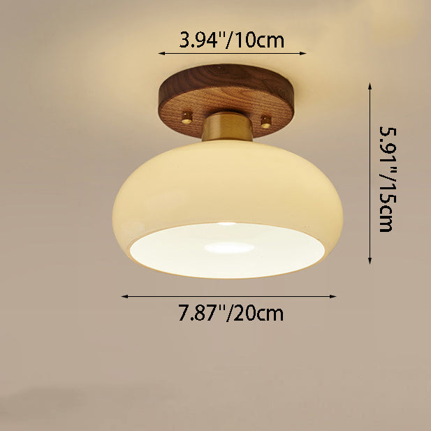 Contemporáneo escandinavo expuesto oculto instalación tambor redondo cuenco de vidrio acanalado hierro madera cobre luz de techo semiempotrada de 1 luz para pasillo 