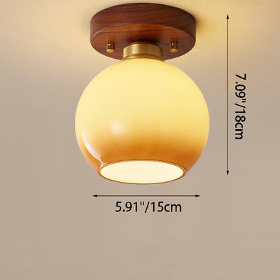 Contemporáneo escandinavo expuesto oculto instalación tambor redondo cuenco de vidrio acanalado hierro madera cobre luz de techo semiempotrada de 1 luz para pasillo 