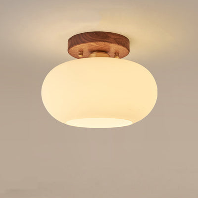 Contemporáneo escandinavo expuesto oculto instalación tambor redondo cuenco de vidrio acanalado hierro madera cobre luz de techo semiempotrada de 1 luz para pasillo 