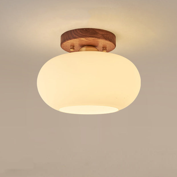 Contemporáneo escandinavo expuesto oculto instalación tambor redondo cuenco de vidrio acanalado hierro madera cobre luz de techo semiempotrada de 1 luz para pasillo 