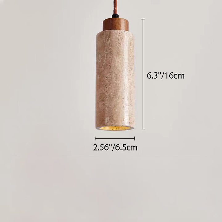Traditionelle japanische Zylinder Gelbe Travertin Holz 1-Licht Pendelleuchte Für Wohnzimmer 
