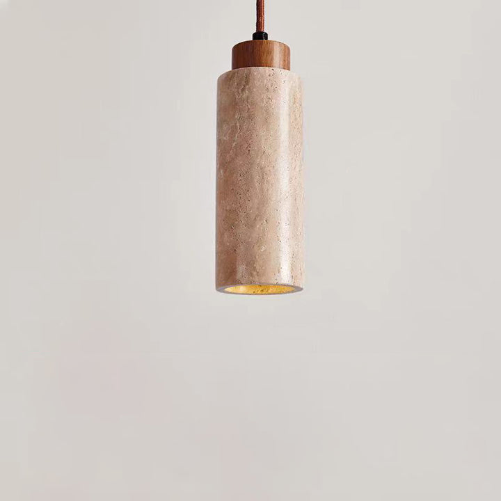 Suspension lumineuse 1 lumière en bois travertin jaune cylindre traditionnel japonais pour salon 