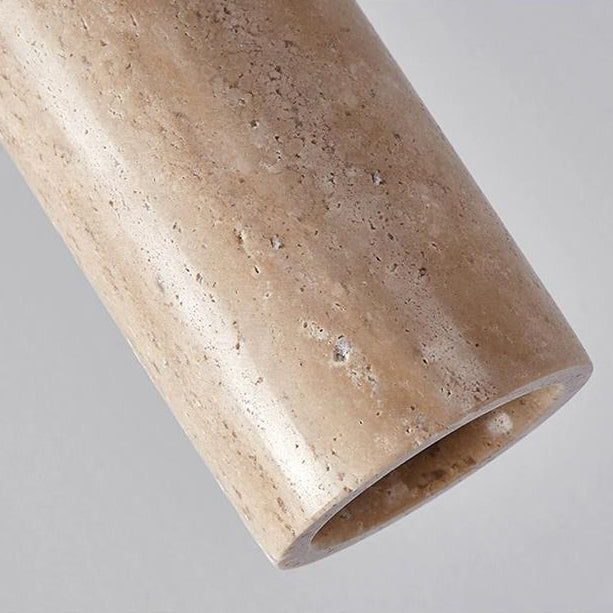 Traditionelle japanische Zylinder Gelbe Travertin Holz 1-Licht Pendelleuchte Für Wohnzimmer 
