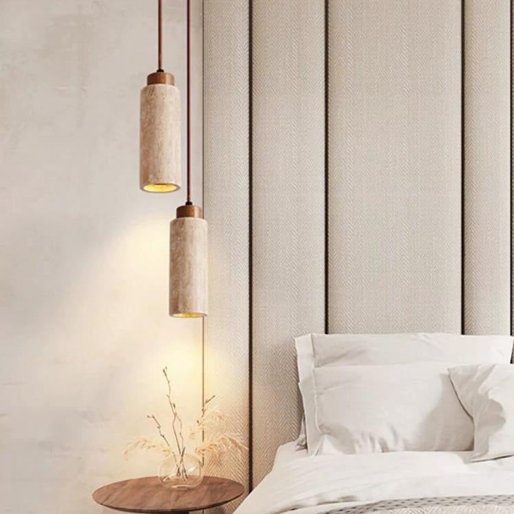 Suspension lumineuse 1 lumière en bois travertin jaune cylindre traditionnel japonais pour salon 