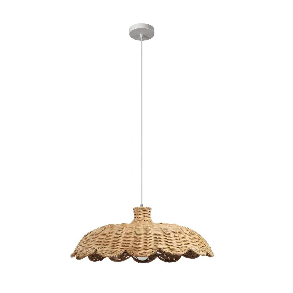 Zeitgenössisches Retro Rüschen Rattan Eisen 1-Licht Pendelleuchte für Wohnzimmer 