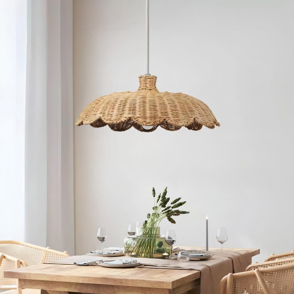 Zeitgenössisches Retro Rüschen Rattan Eisen 1-Licht Pendelleuchte für Wohnzimmer 