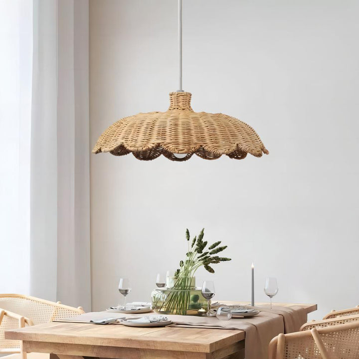 Zeitgenössisches Retro Rüschen Rattan Eisen 1-Licht Pendelleuchte für Wohnzimmer 