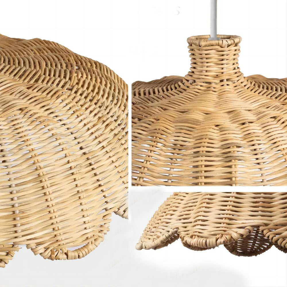 Zeitgenössisches Retro Rüschen Rattan Eisen 1-Licht Pendelleuchte für Wohnzimmer 