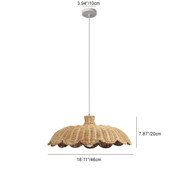 Zeitgenössisches Retro Rüschen Rattan Eisen 1-Licht Pendelleuchte für Wohnzimmer 