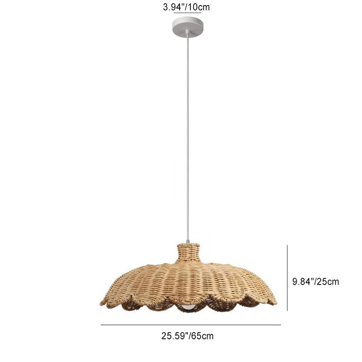 Zeitgenössisches Retro Rüschen Rattan Eisen 1-Licht Pendelleuchte für Wohnzimmer 