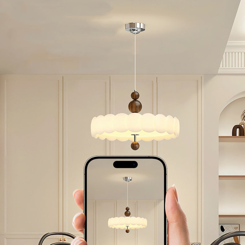 Traditionelle französische Creme-Kürbis-Eisen-PE-LED-Pendelleuchte für das Wohnzimmer 