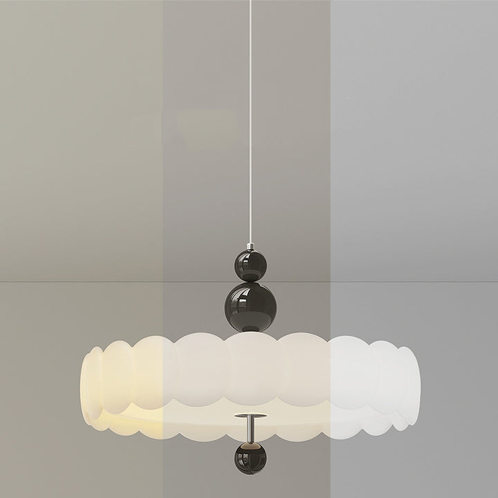 Traditionelle französische Creme-Kürbis-Eisen-PE-LED-Pendelleuchte für das Wohnzimmer 