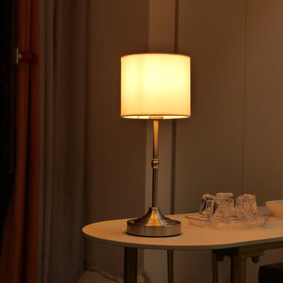 Moderne minimalistische Zylinderform Stoffeisen 1-Licht Tischlampe für das Schlafzimmer 
