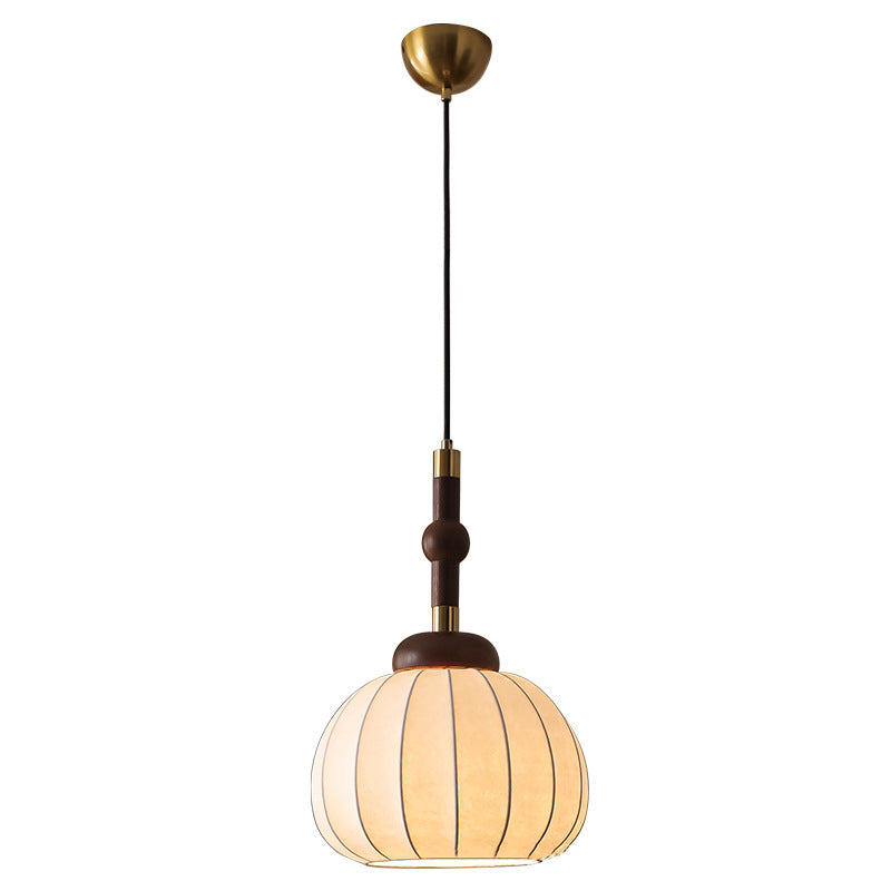 Lámpara colgante de globo de 1 luz de madera, aluminio y seda retro contemporánea para sala de estar 