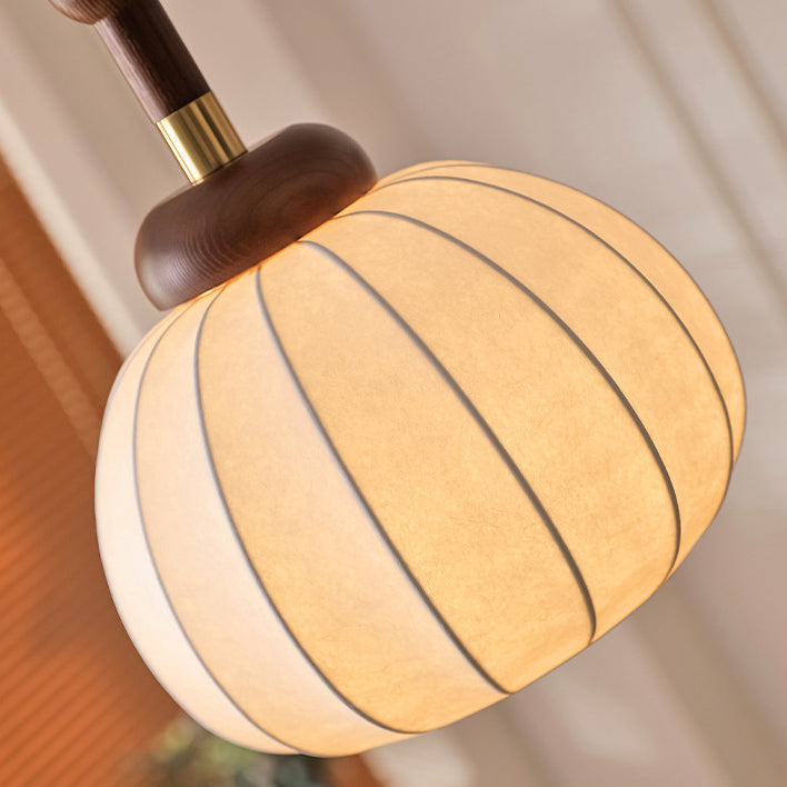 Lámpara colgante de globo de 1 luz de madera, aluminio y seda retro contemporánea para sala de estar 